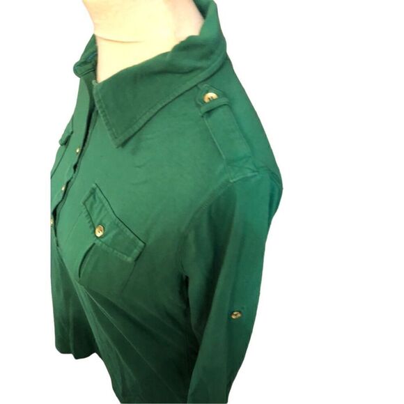 Tommy Hilfiger green 3/4 button crown collared with gold accent buttons size L - Picture 7 of 14